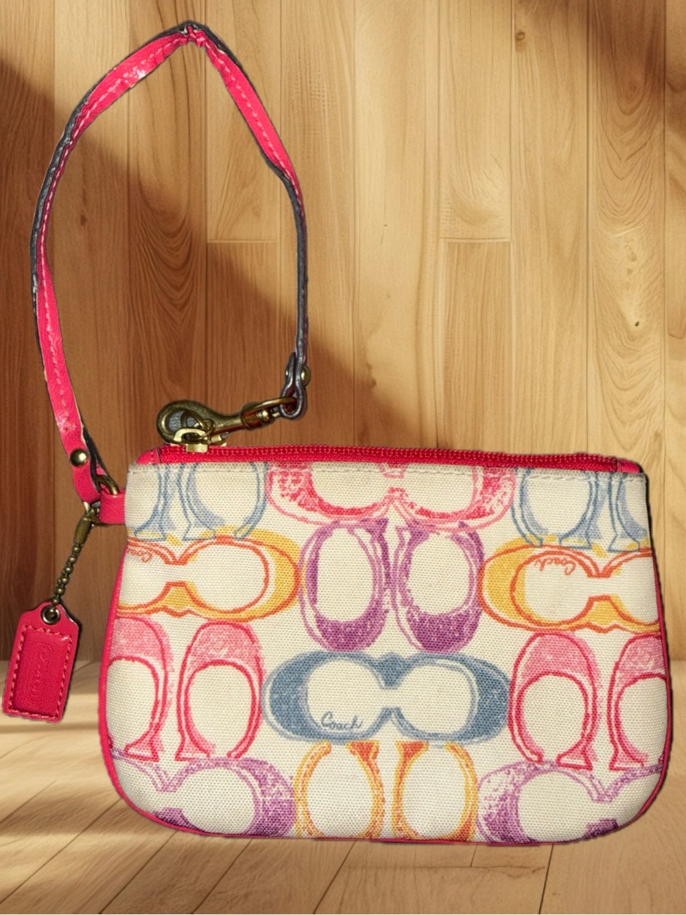 Coach Poppy Scribble Signature Multicolor Wristlet